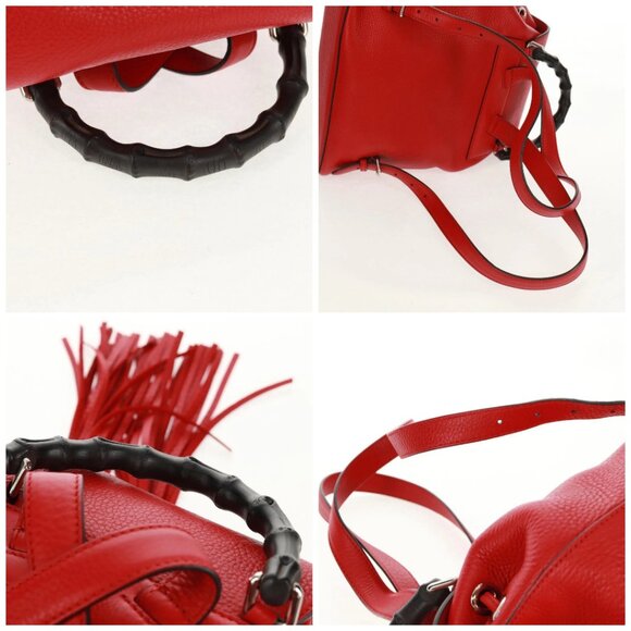 GUCCI Bamboo Backpack Leather Red Silver 370833 Auth 158958V main image 8